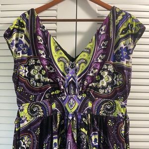 iCE, women’s size 6, high waisted, top lined, tie bow, flowing, mod,  Vneck